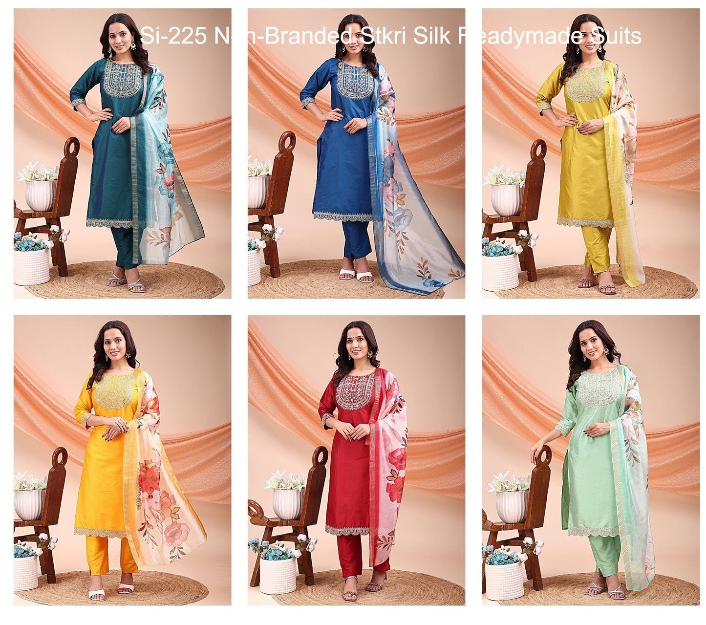 Si-225 Non-Branded Stkri Silk Readymade Suits