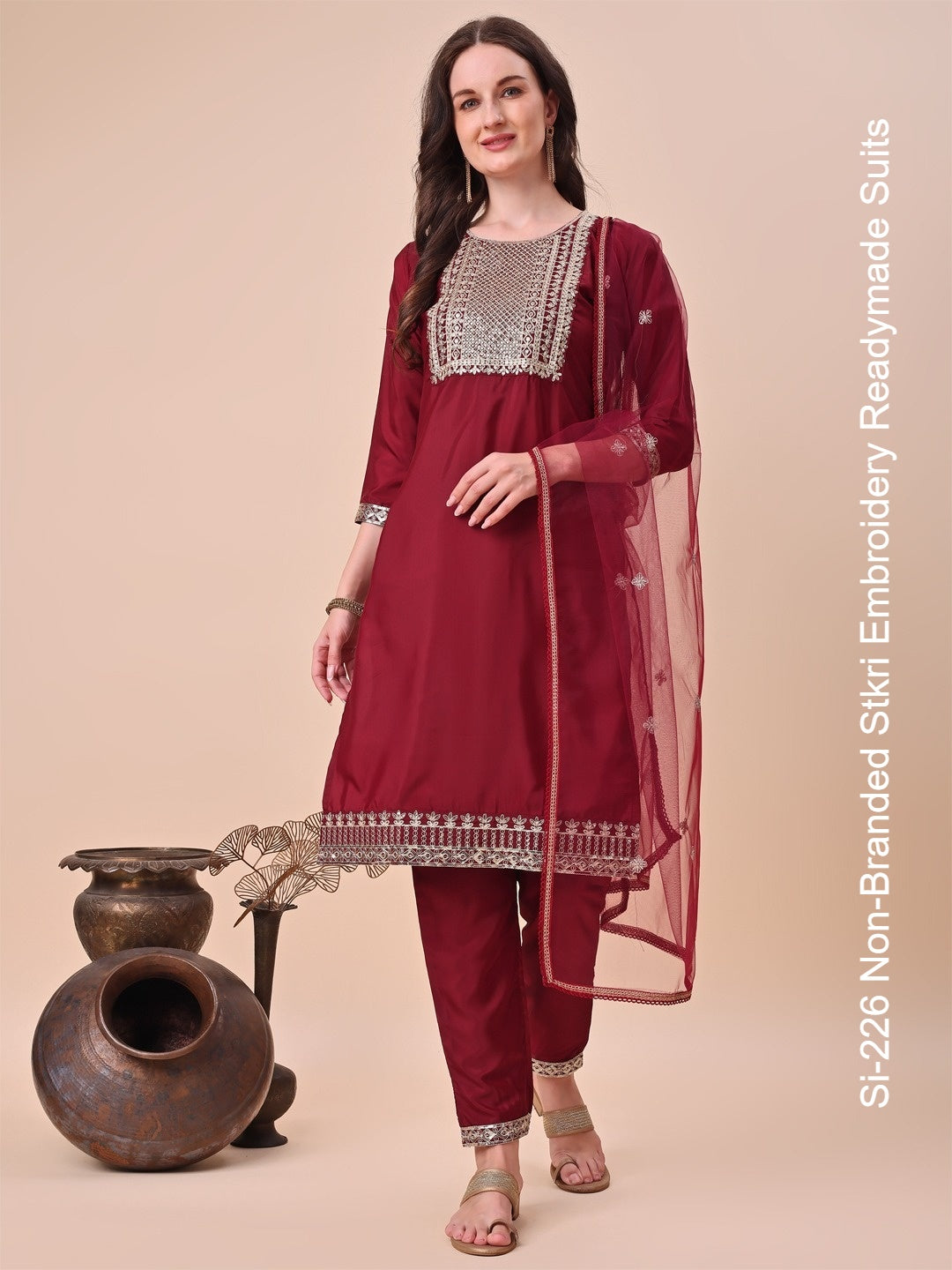 Si-226 Non-Branded Stkri Embroidery Readymade Suits
