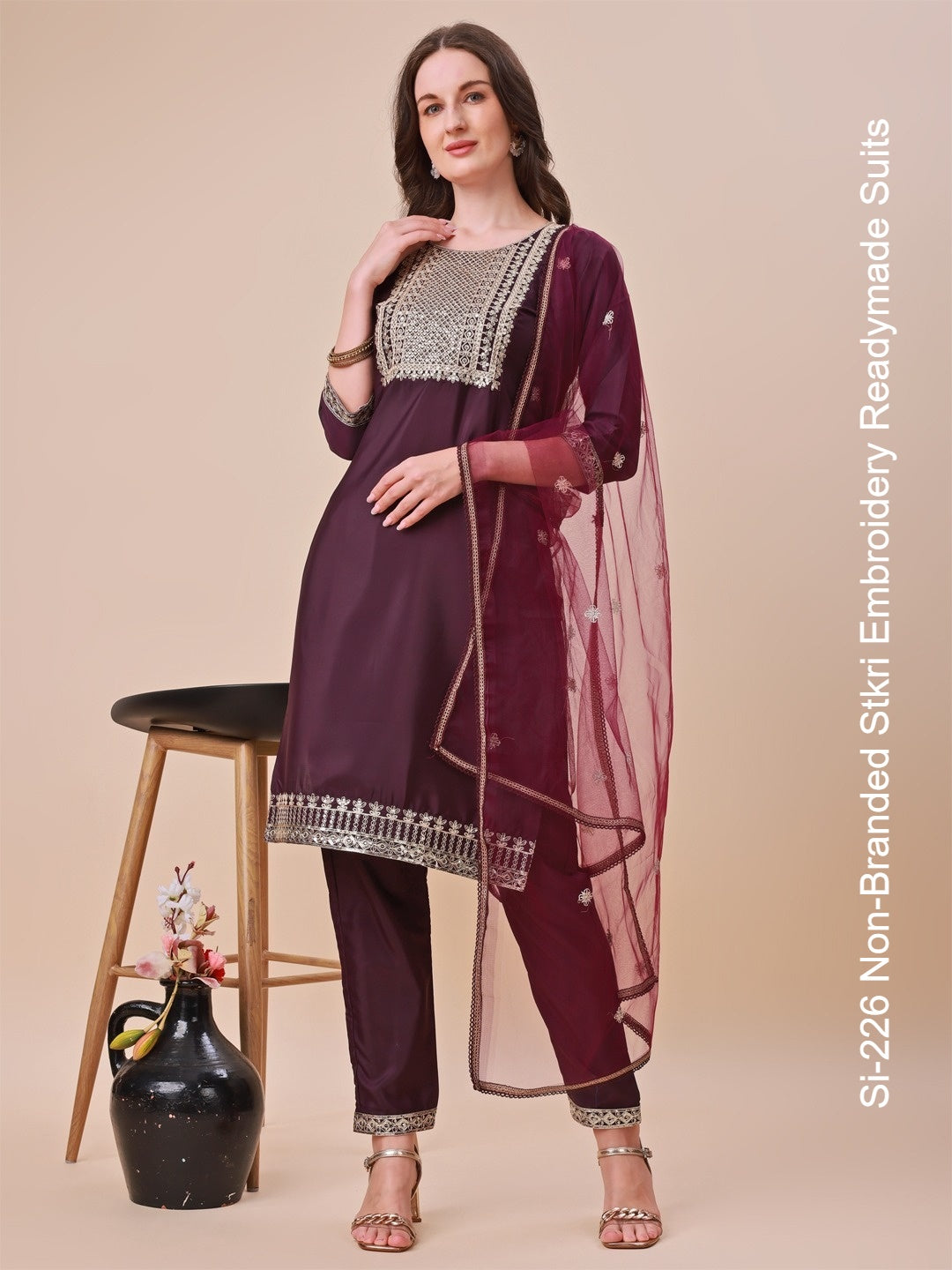 Si-226 Non-Branded Stkri Embroidery Readymade Suits