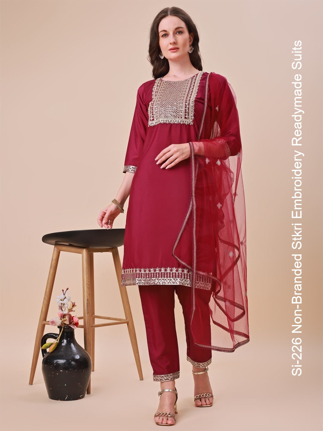 Si-226 Non-Branded Stkri Embroidery Readymade Suits