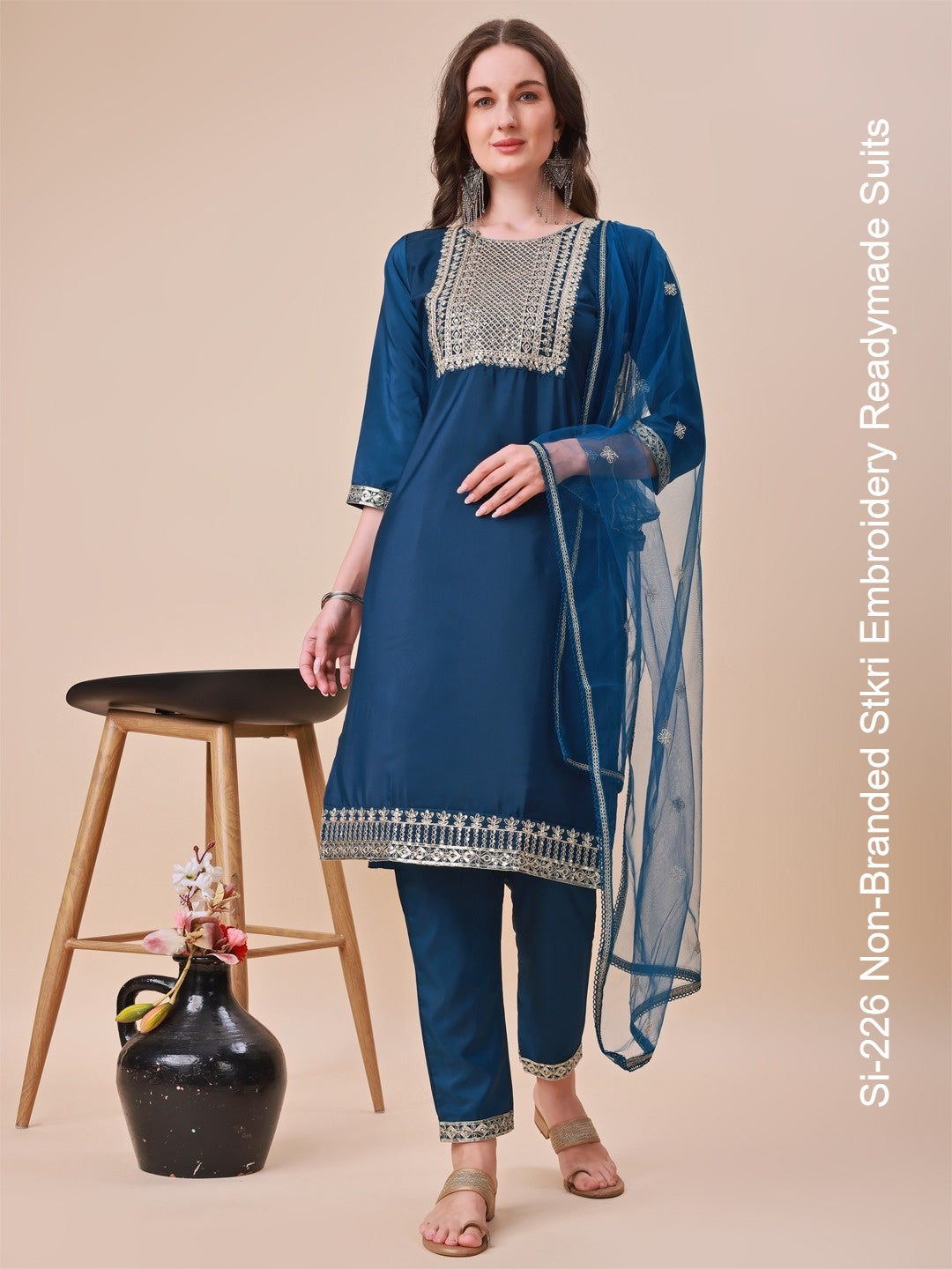 Si-226 Non-Branded Stkri Embroidery Readymade Suits