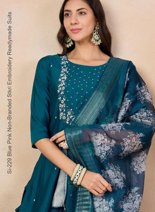 Si-229 Blue Pink Non-Branded Stkri Embroidery Readymade Suits