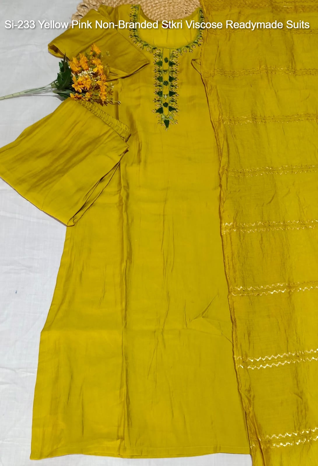 Si-233 Yellow Pink Non-Branded Stkri Viscose Readymade Suits