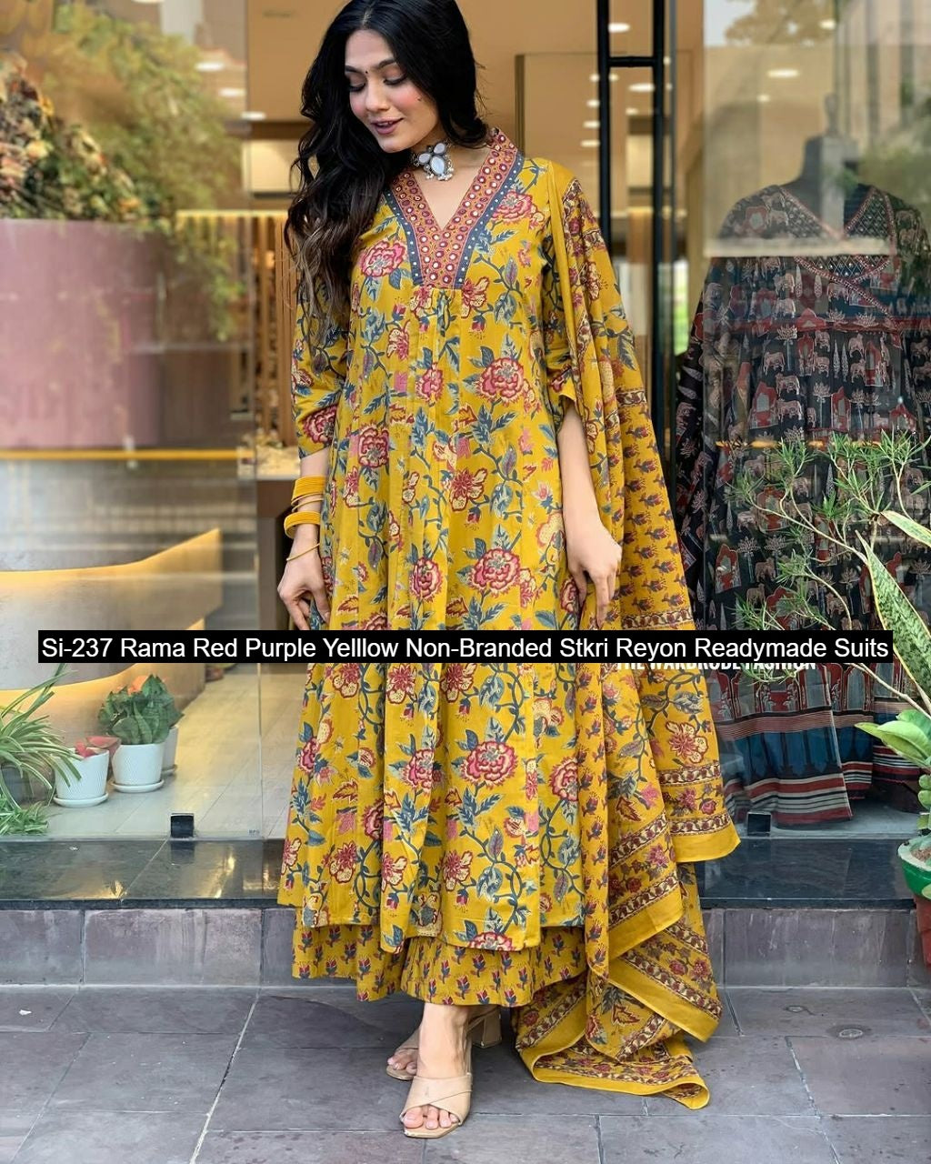 Si-237 Rama Red Purple Yelllow Non-Branded Stkri Reyon Readymade Suits