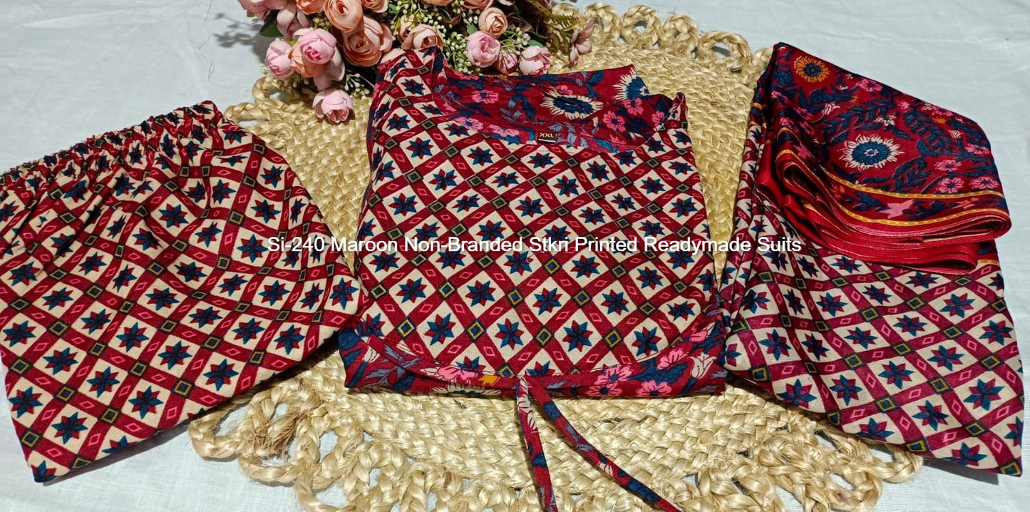Si-240 Maroon Non-Branded Stkri Printed Readymade Suits