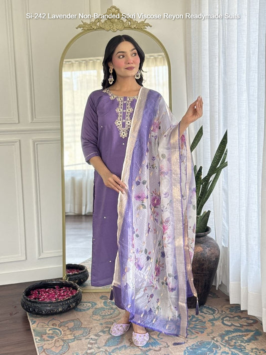 Si-242 Lavender Non-Branded Stkri Viscose Reyon Readymade Suits