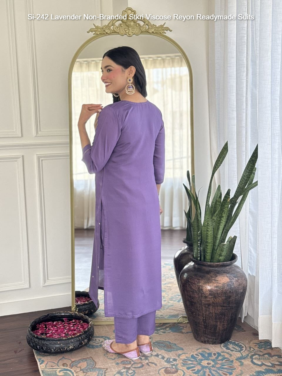 Si-242 Lavender Non-Branded Stkri Viscose Reyon Readymade Suits
