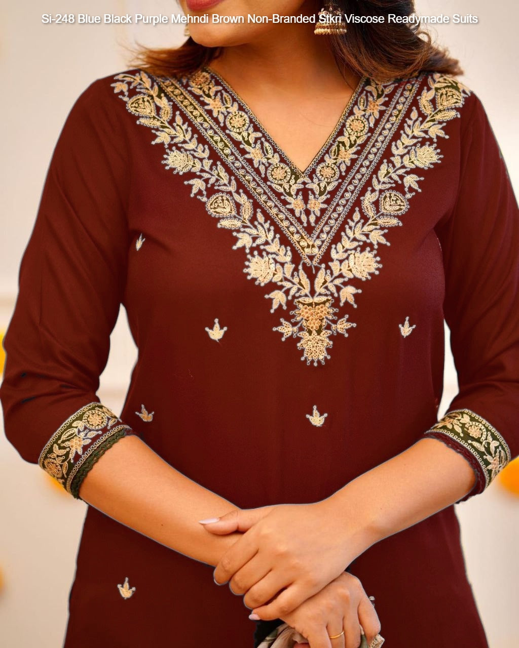 Si-248 Blue Black Purple Mehndi Brown Non-Branded Stkri Viscose Readymade Suits
