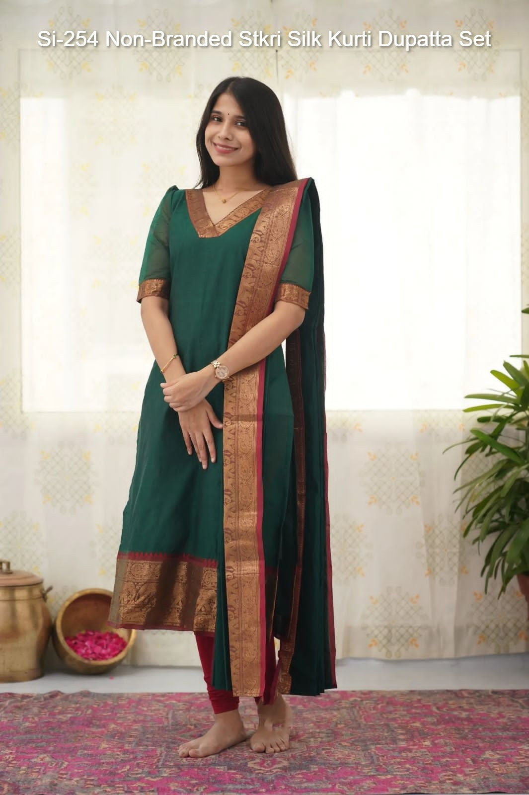 Si-254 Non-Branded Stkri Silk Kurti Dupatta Set