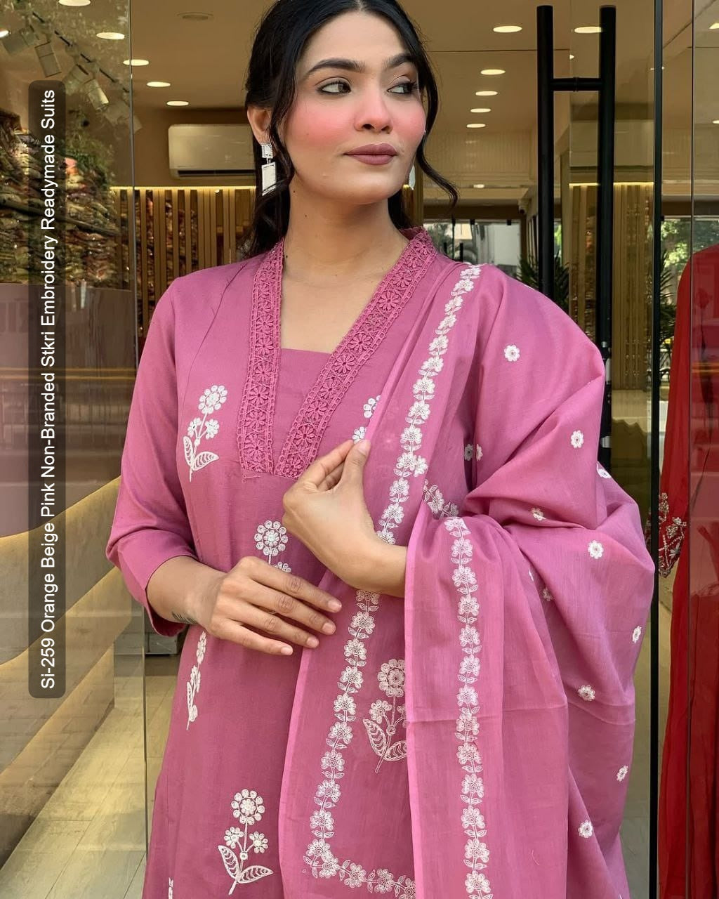 Si-259 Orange Beige Pink Non-Branded Stkri Embroidery Readymade Suits