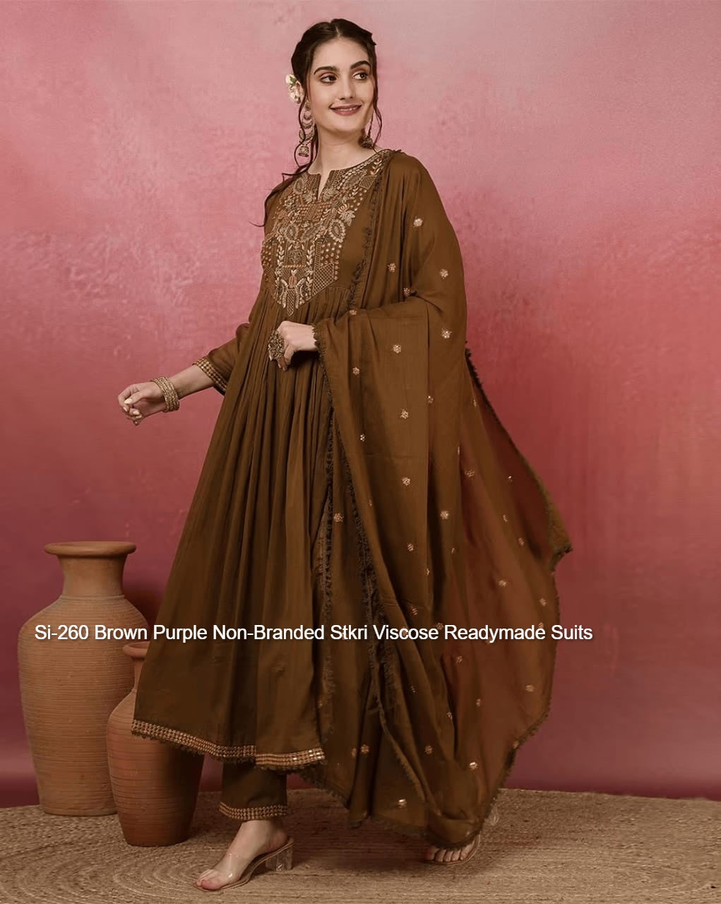 Si-260 Brown Purple Non-Branded Stkri Viscose Readymade Suits