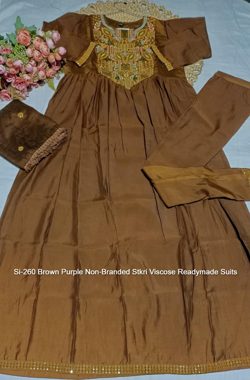Si-260 Brown Purple Non-Branded Stkri Viscose Readymade Suits