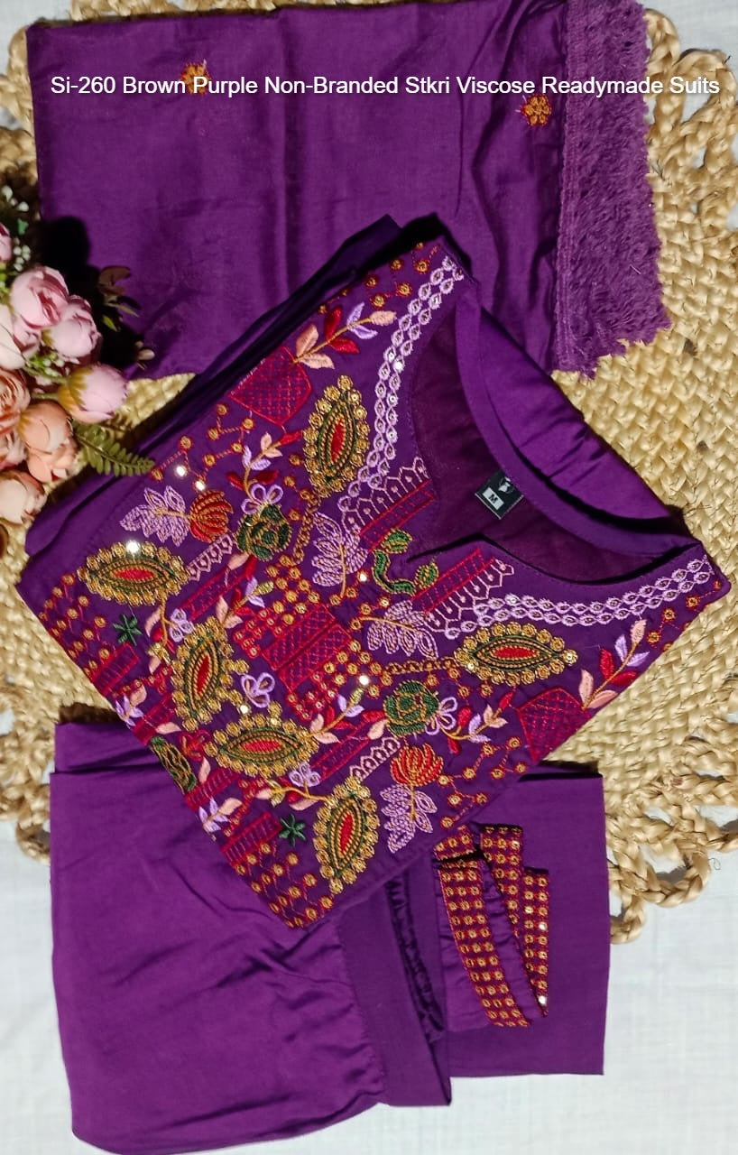 Si-260 Brown Purple Non-Branded Stkri Viscose Readymade Suits
