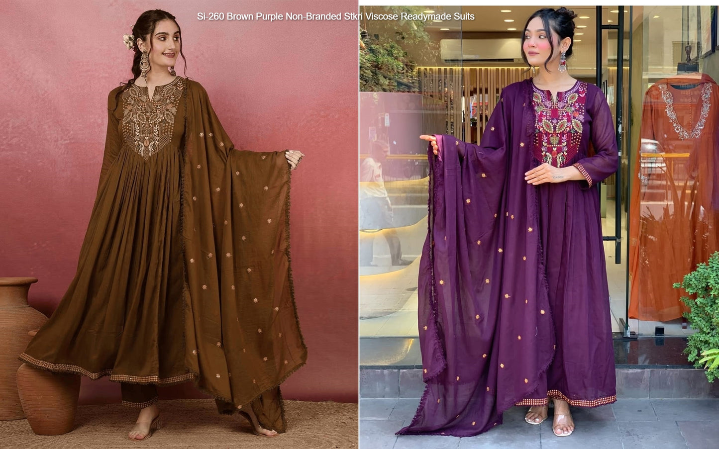 Si-260 Brown Purple Non-Branded Stkri Viscose Readymade Suits