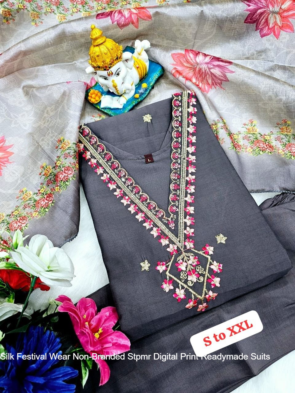Silk Festival Wear Non-Branded Stpmr Digital Print Readymade Suits