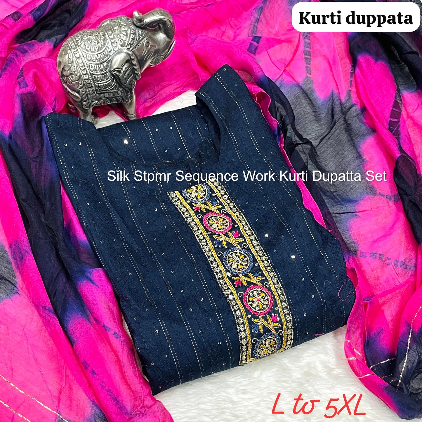 Silk Stpmr Sequence Work Kurti Dupatta Set