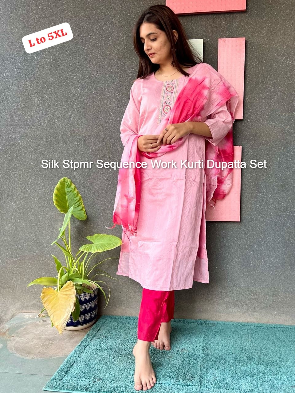 Silk Stpmr Sequence Work Kurti Dupatta Set