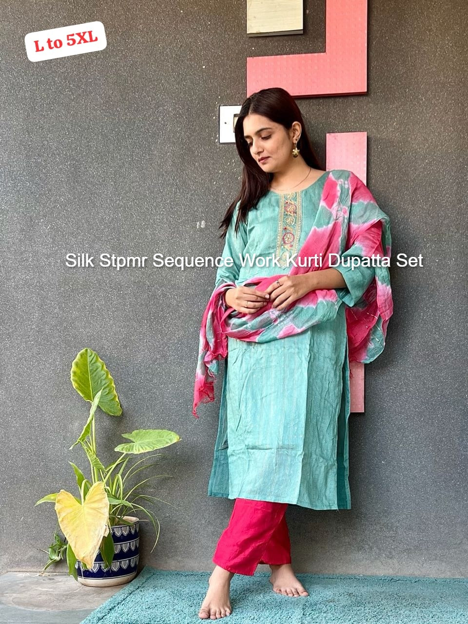 Silk Stpmr Sequence Work Kurti Dupatta Set