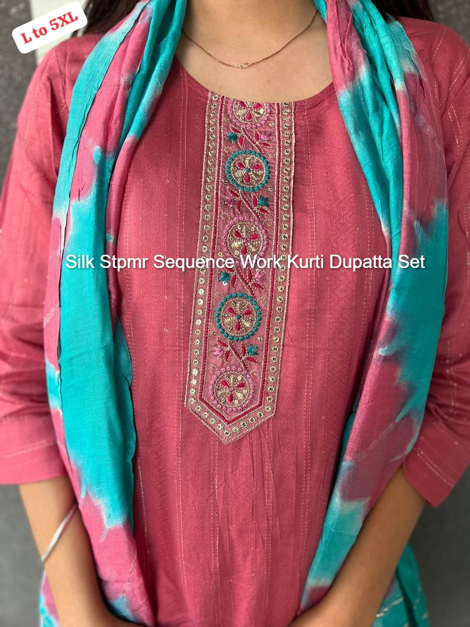 Silk Stpmr Sequence Work Kurti Dupatta Set