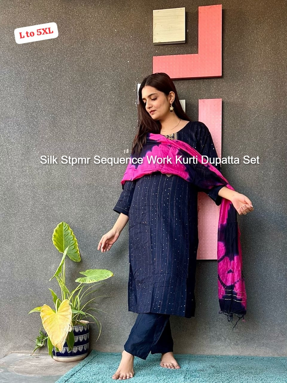Silk Stpmr Sequence Work Kurti Dupatta Set