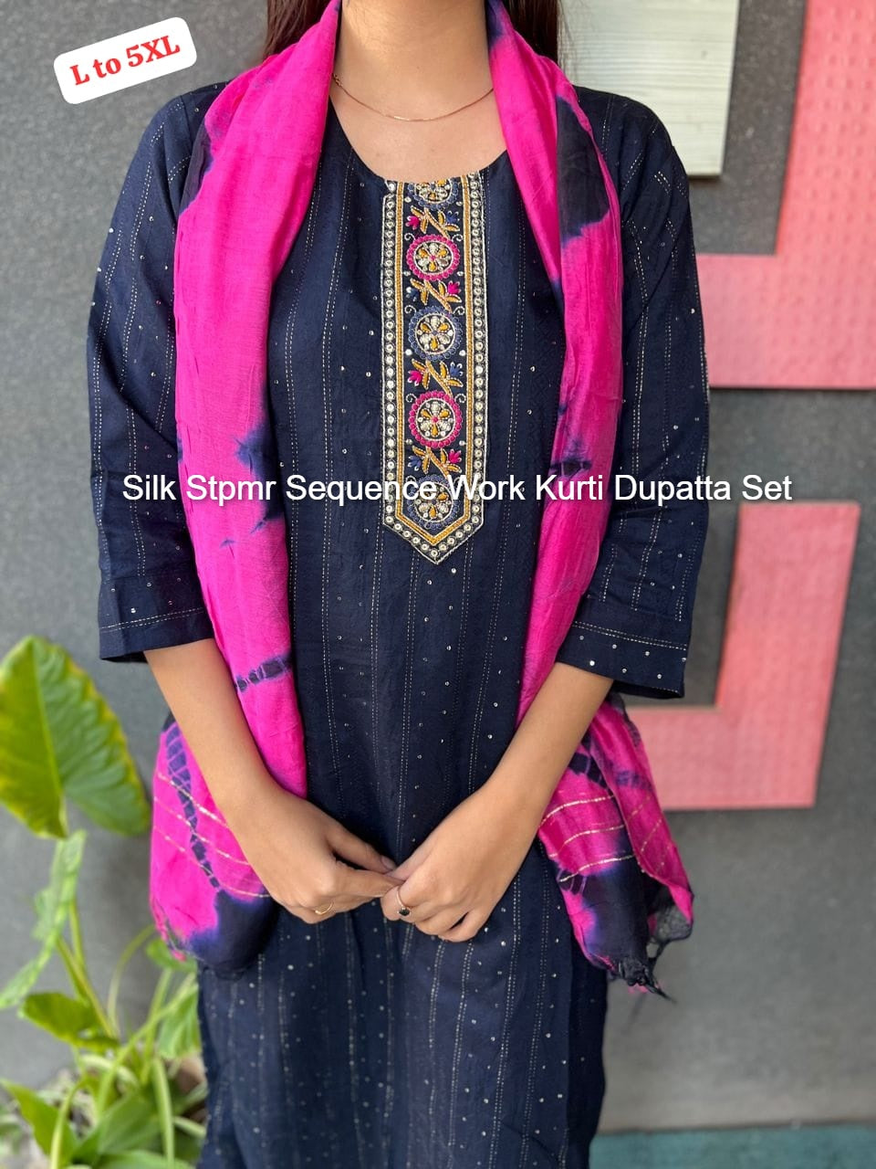 Silk Stpmr Sequence Work Kurti Dupatta Set