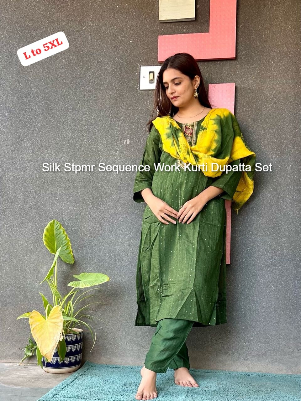 Silk Stpmr Sequence Work Kurti Dupatta Set