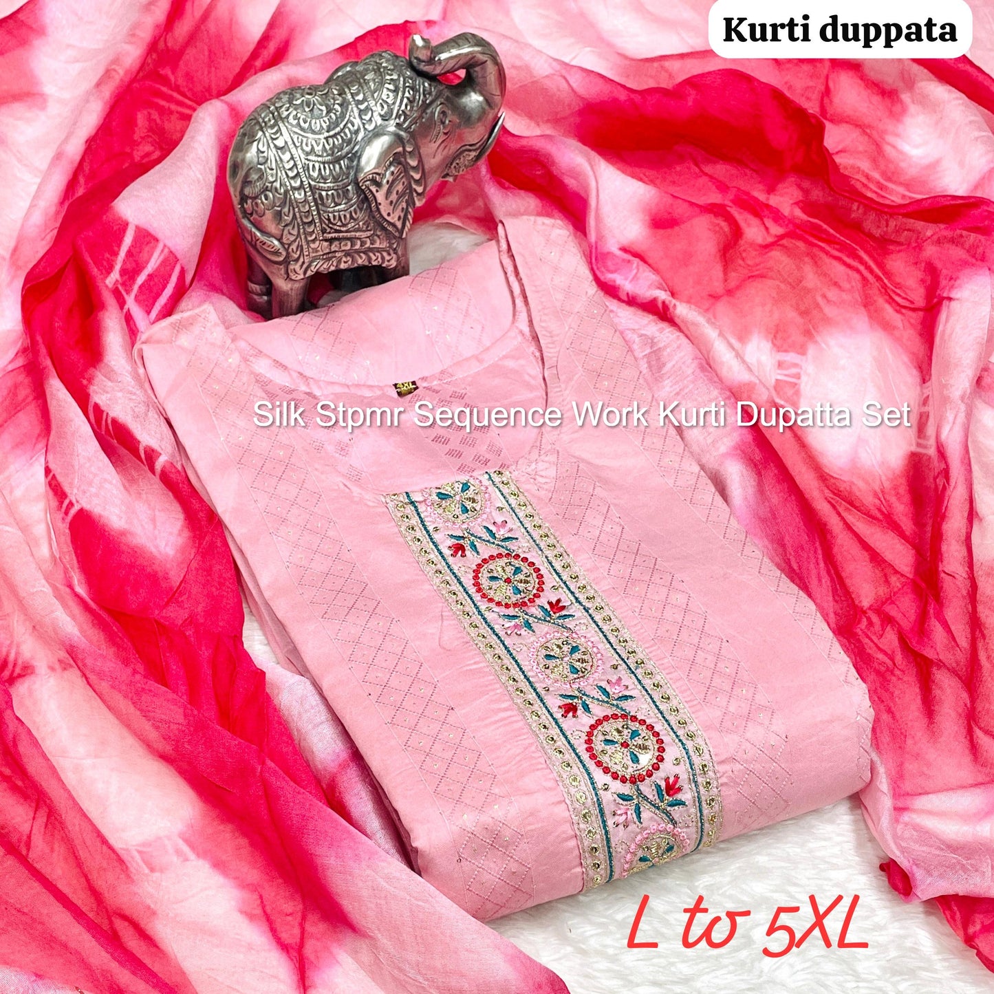 Silk Stpmr Sequence Work Kurti Dupatta Set