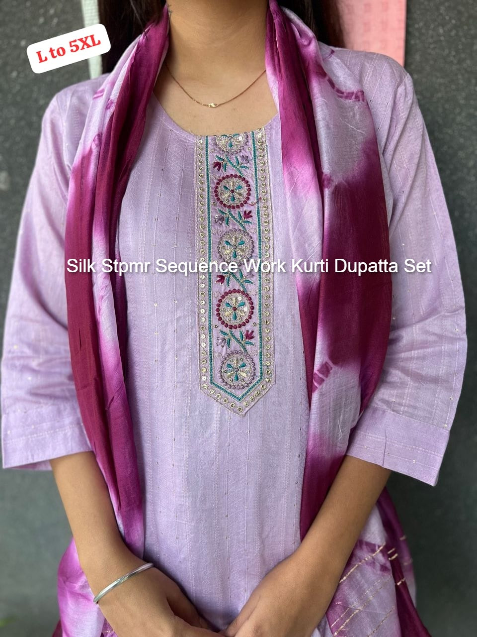 Silk Stpmr Sequence Work Kurti Dupatta Set