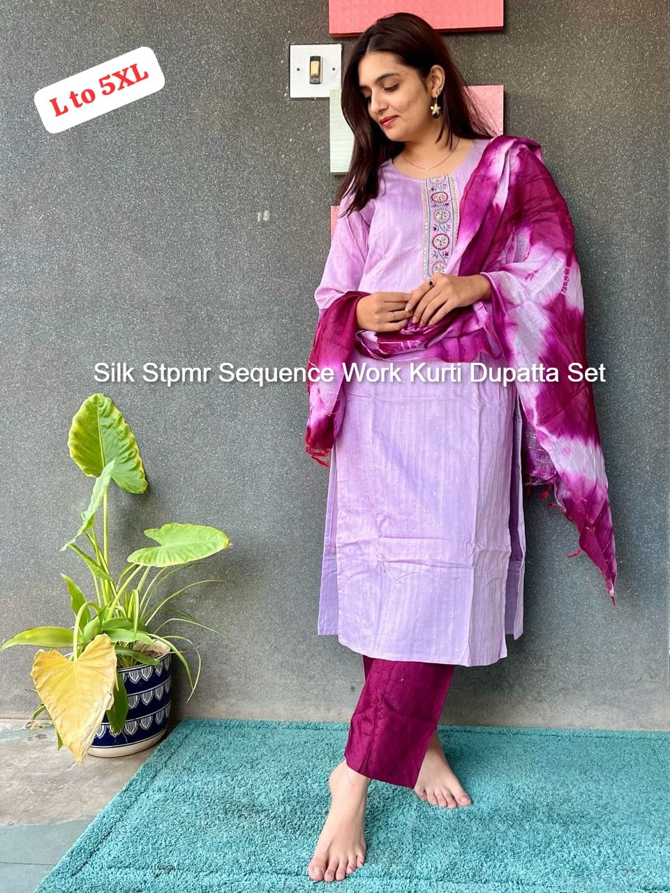 Silk Stpmr Sequence Work Kurti Dupatta Set