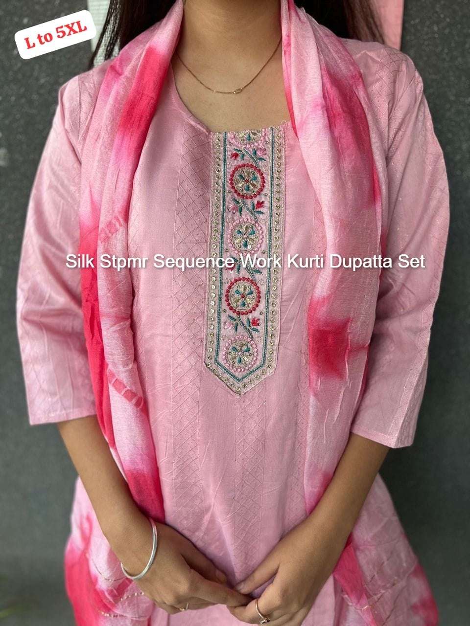 Silk Stpmr Sequence Work Kurti Dupatta Set