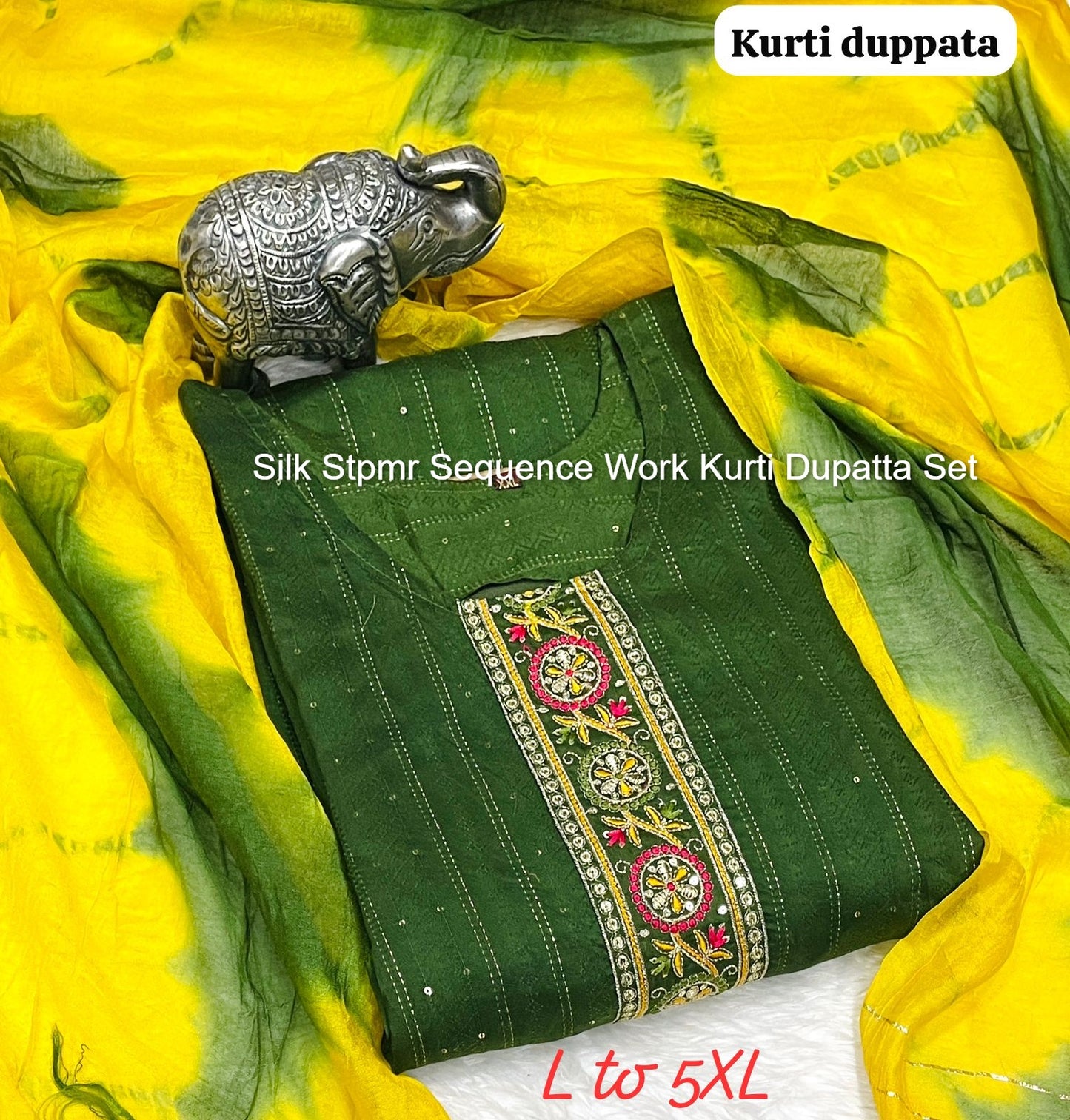 Silk Stpmr Sequence Work Kurti Dupatta Set