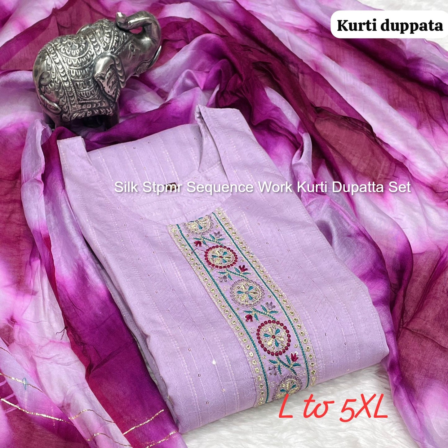 Silk Stpmr Sequence Work Kurti Dupatta Set