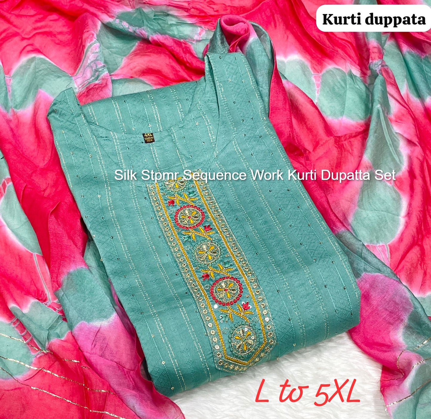 Silk Stpmr Sequence Work Kurti Dupatta Set