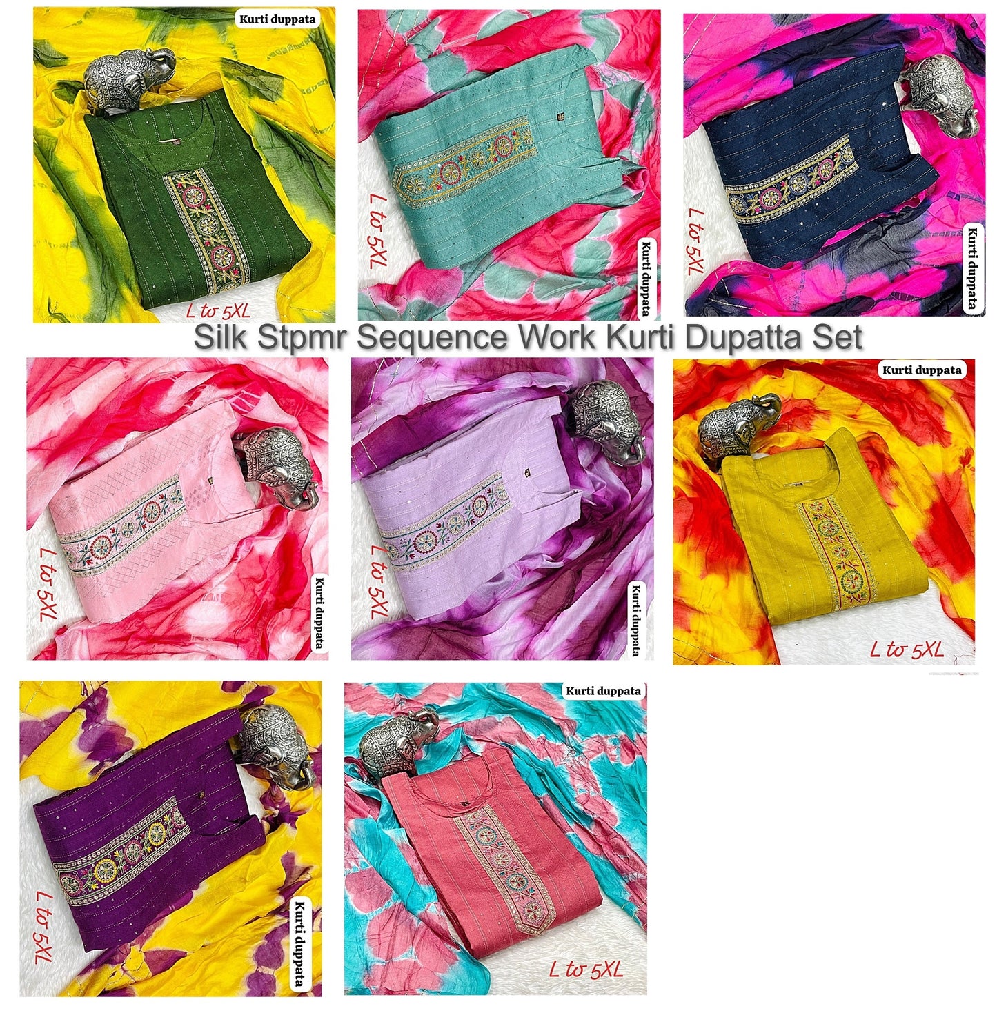 Silk Stpmr Sequence Work Kurti Dupatta Set