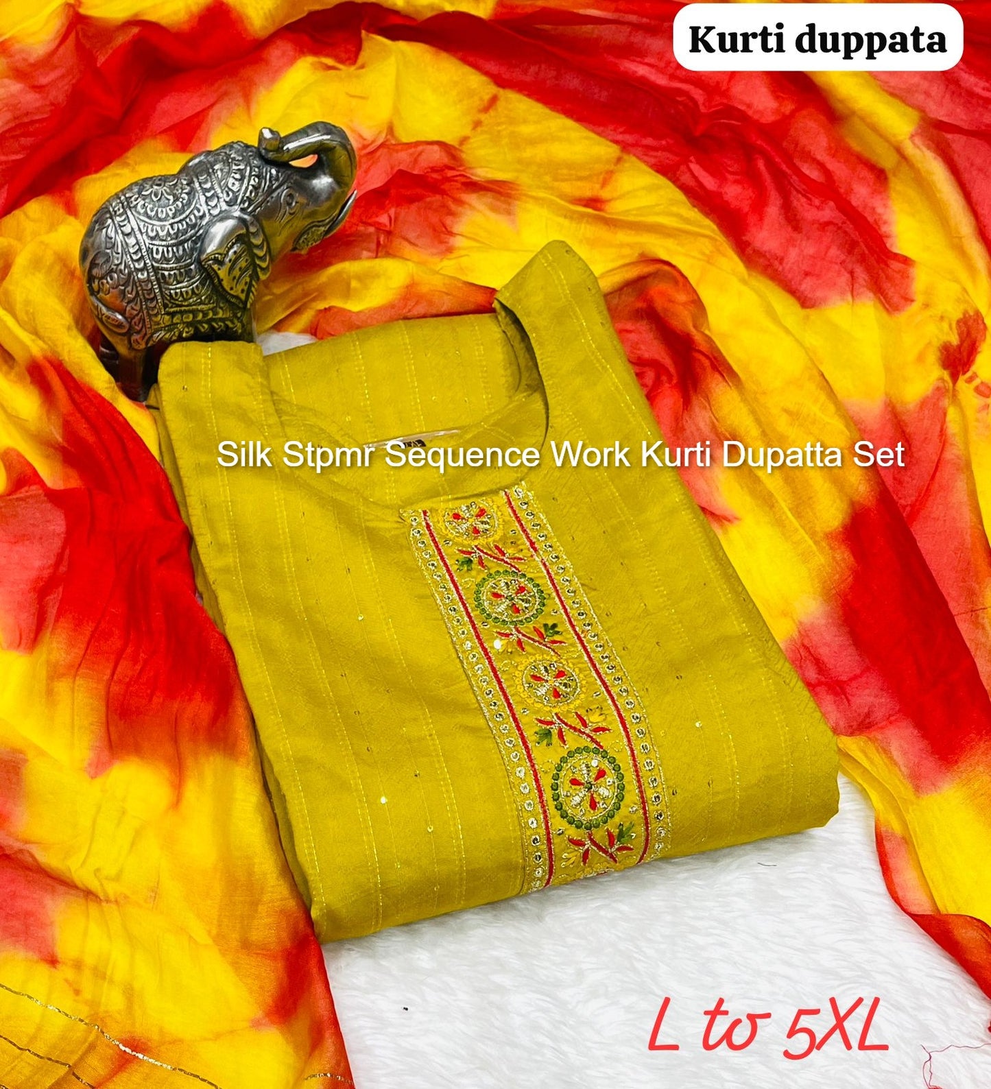 Silk Stpmr Sequence Work Kurti Dupatta Set