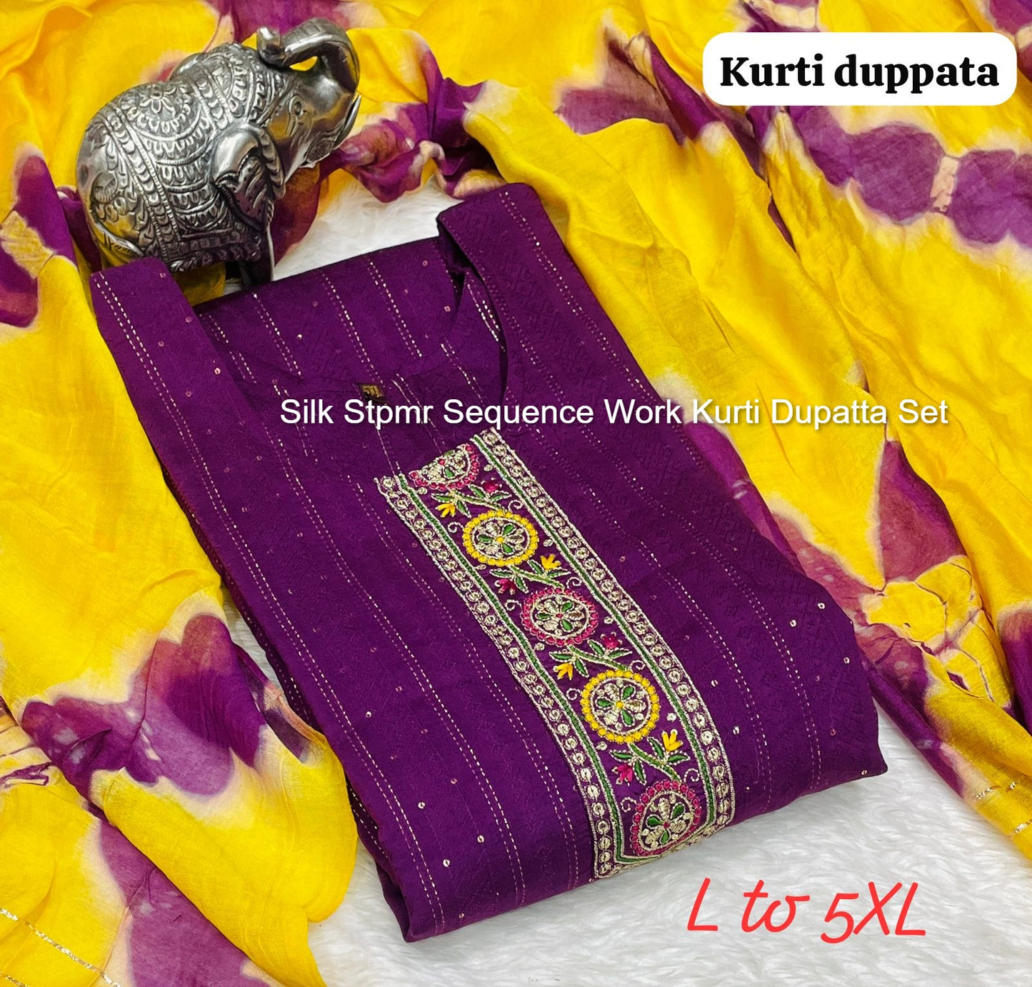 Silk Stpmr Sequence Work Kurti Dupatta Set
