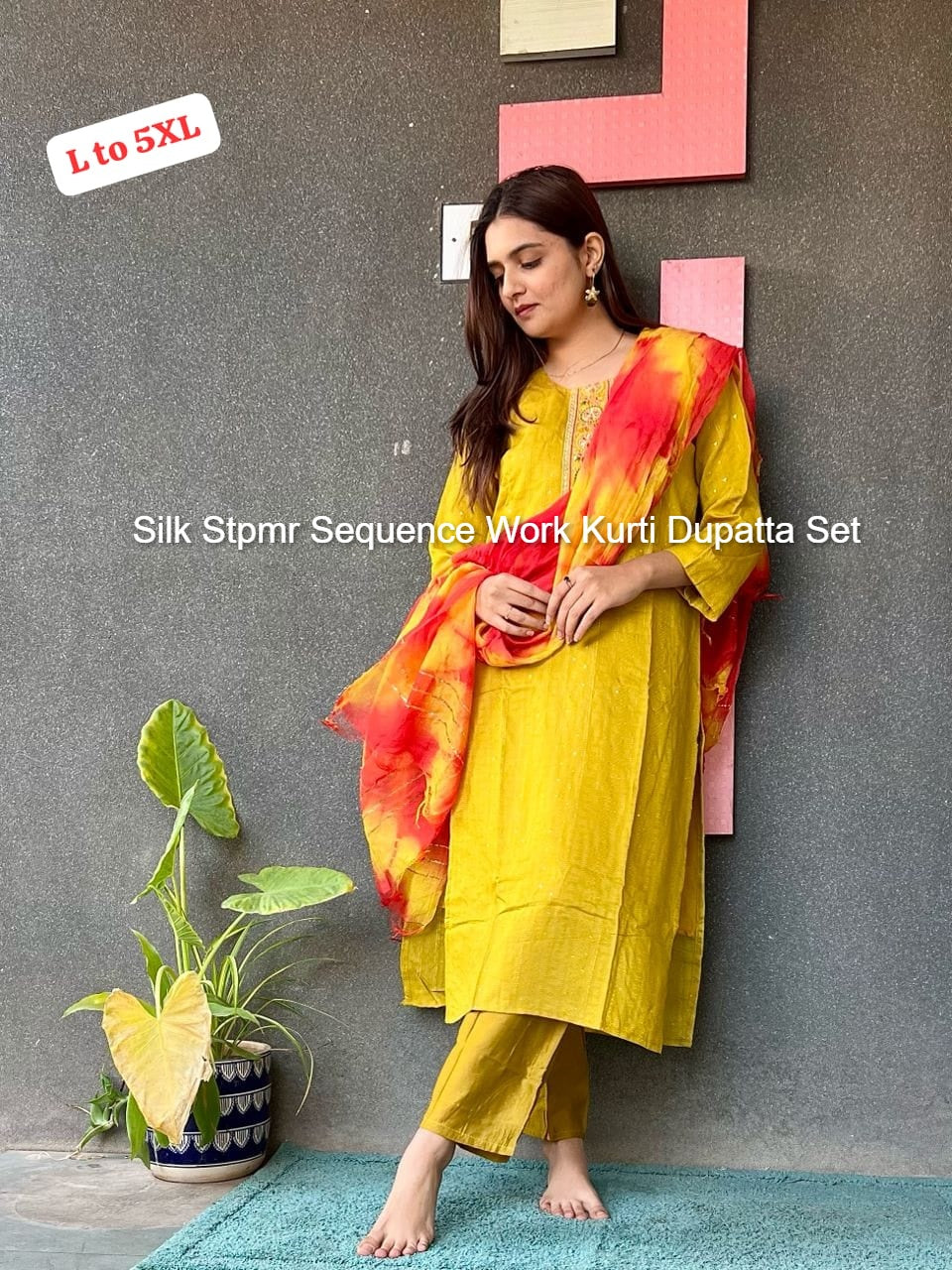 Silk Stpmr Sequence Work Kurti Dupatta Set