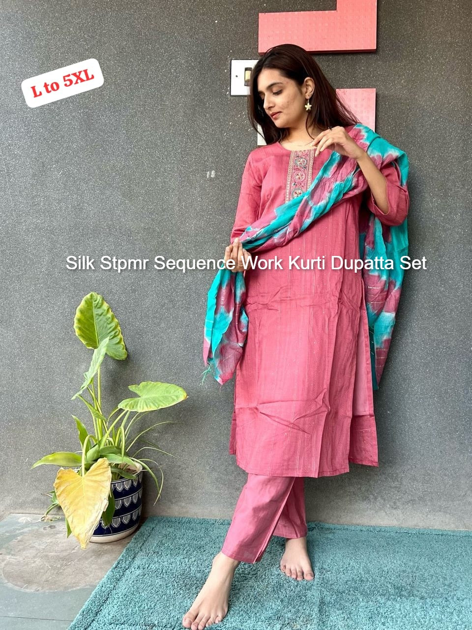Silk Stpmr Sequence Work Kurti Dupatta Set