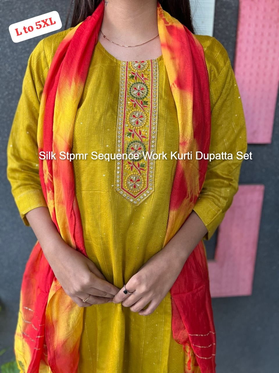 Silk Stpmr Sequence Work Kurti Dupatta Set
