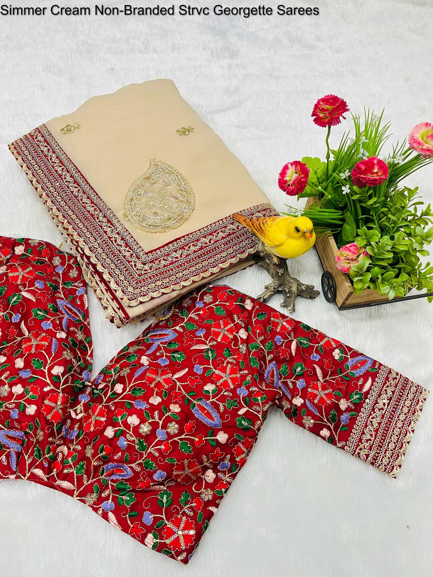 Simmer Cream Non-Branded Strvc Georgette Sarees