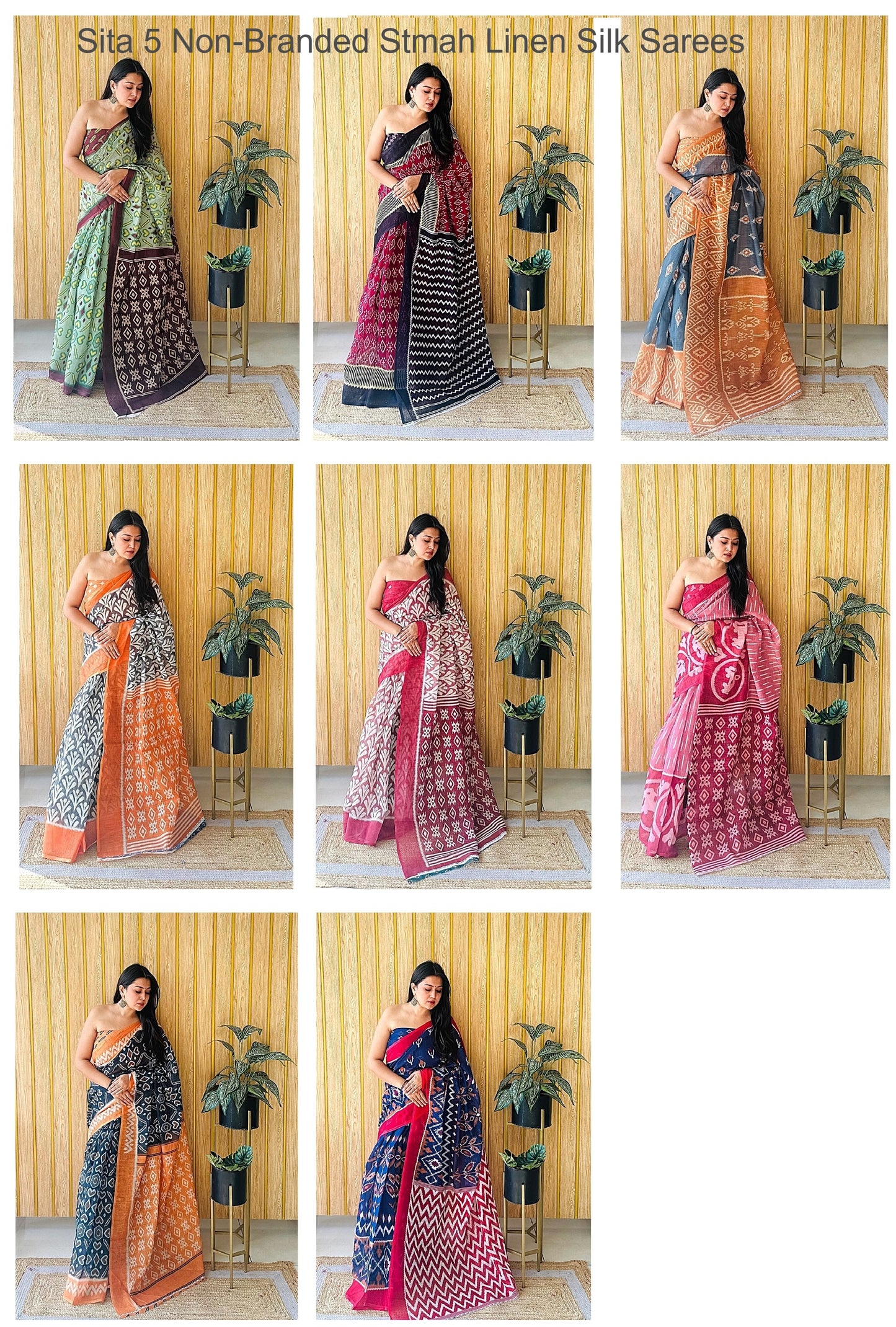 Sita 5 Non-Branded Stmah Linen Silk Sarees