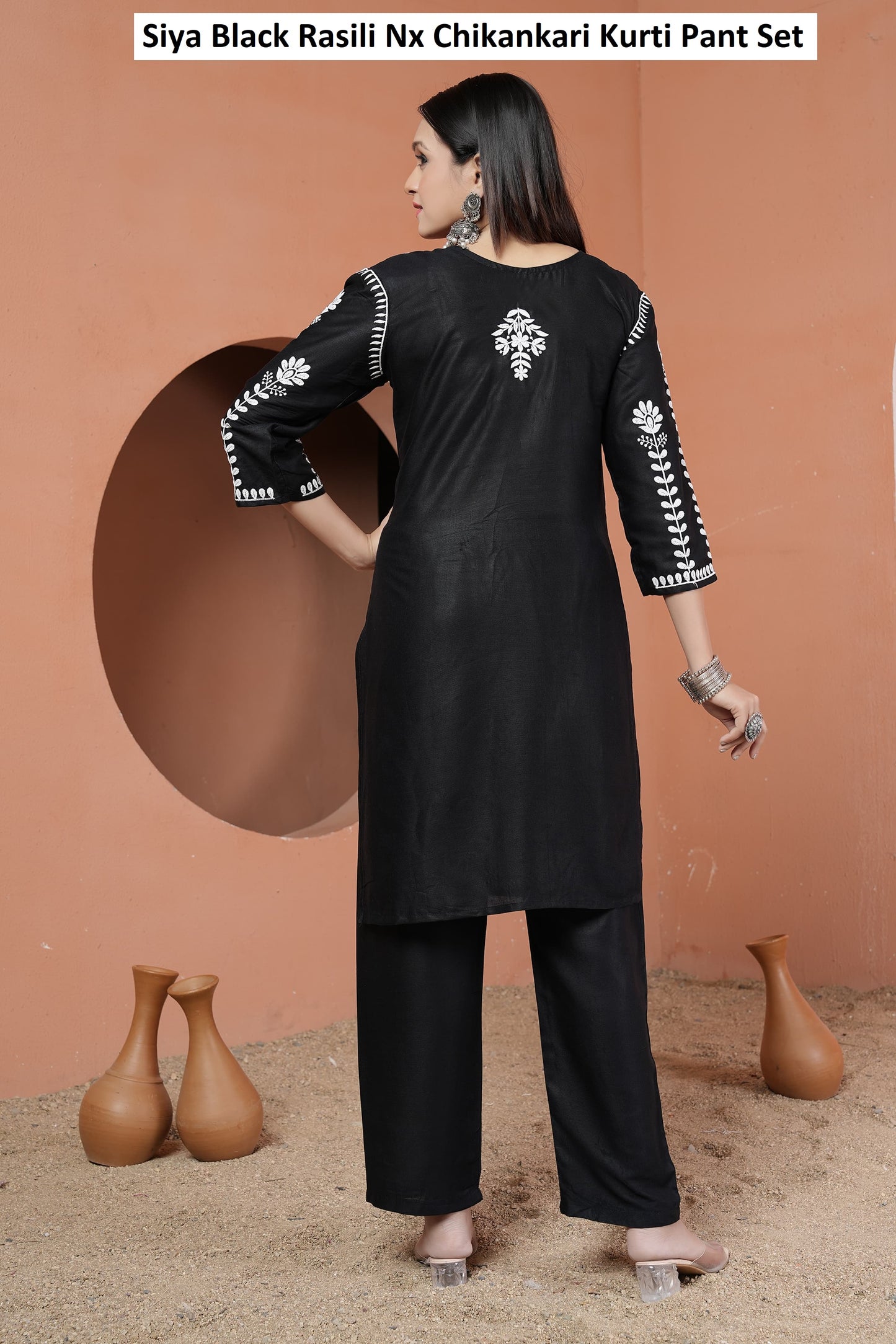 Siya Black Rasili Nx Chikankari Kurti Pant Set