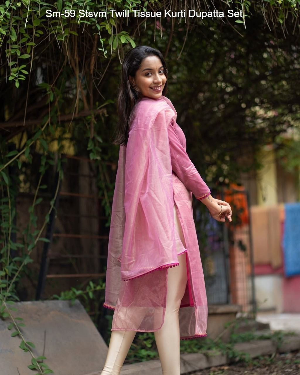 Sm-59 Stsvm Twill Tissue Kurti Dupatta Set
