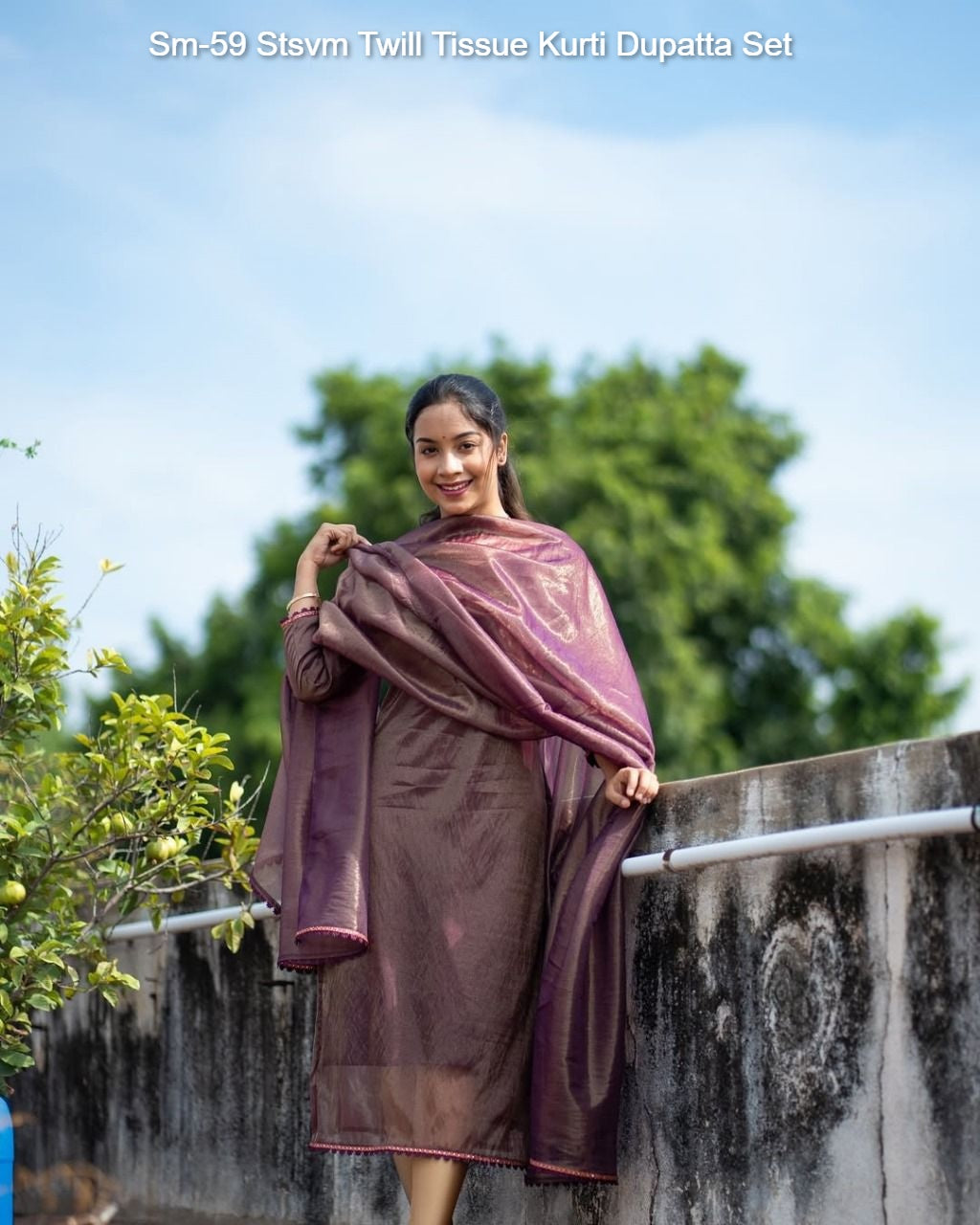 Sm-59 Stsvm Twill Tissue Kurti Dupatta Set