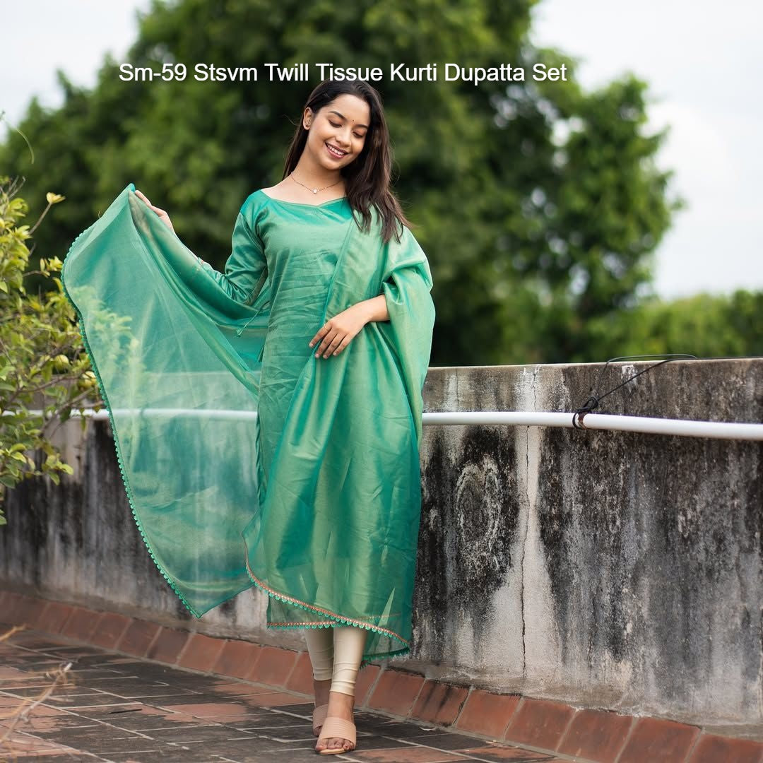 Sm-59 Stsvm Twill Tissue Kurti Dupatta Set