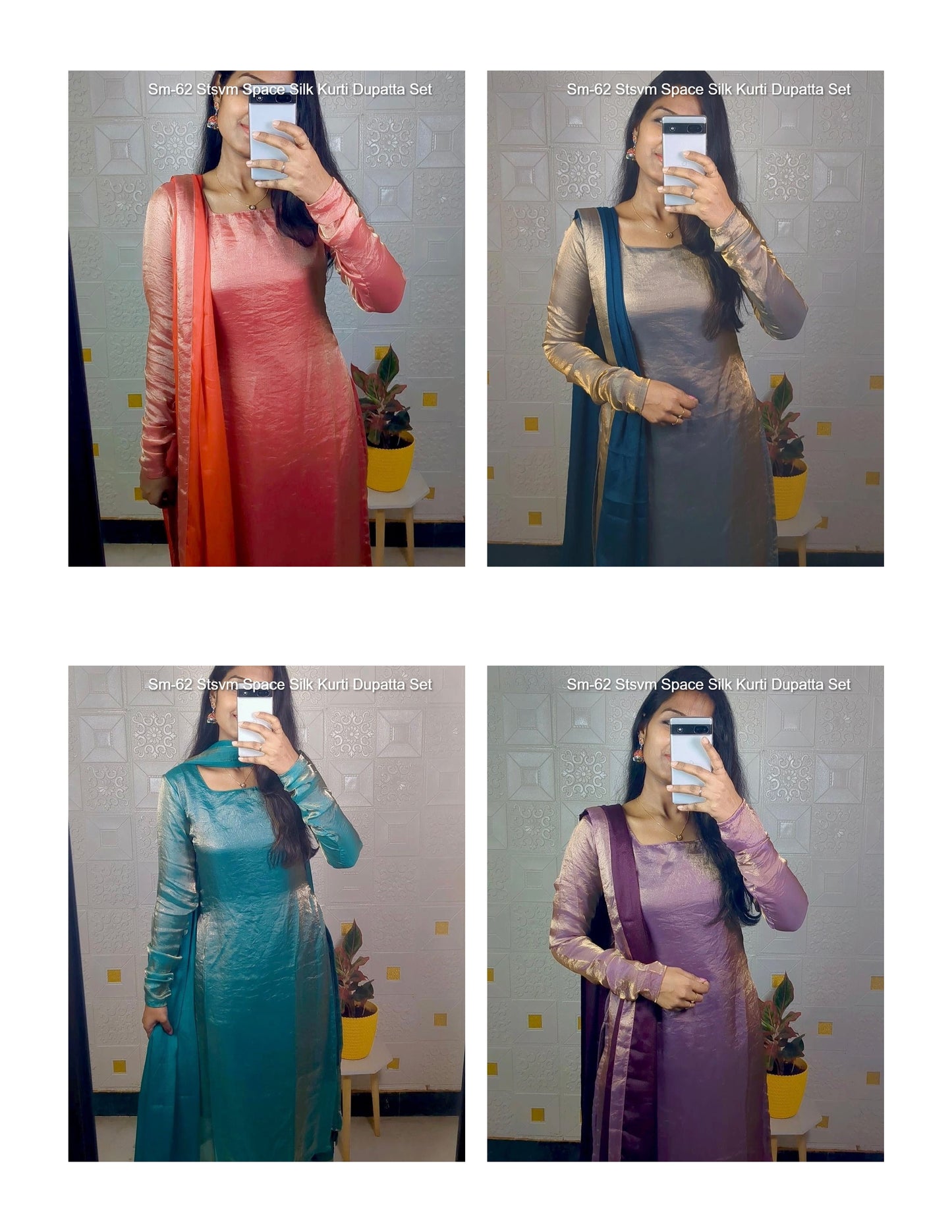 Sm-62 Stsvm Space Silk Kurti Dupatta Set