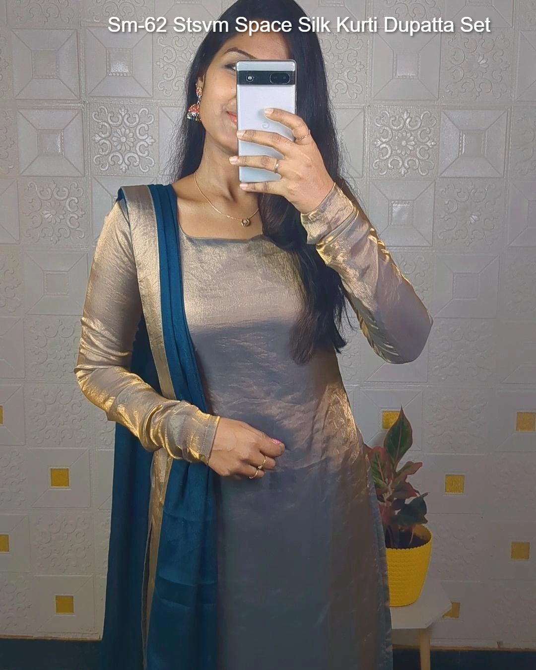 Sm-62 Stsvm Space Silk Kurti Dupatta Set