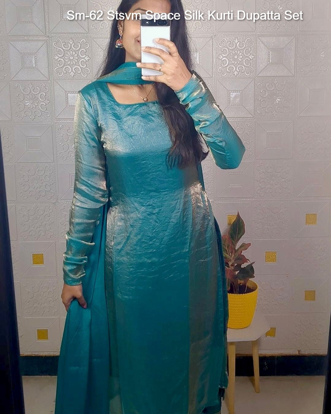 Sm-62 Stsvm Space Silk Kurti Dupatta Set