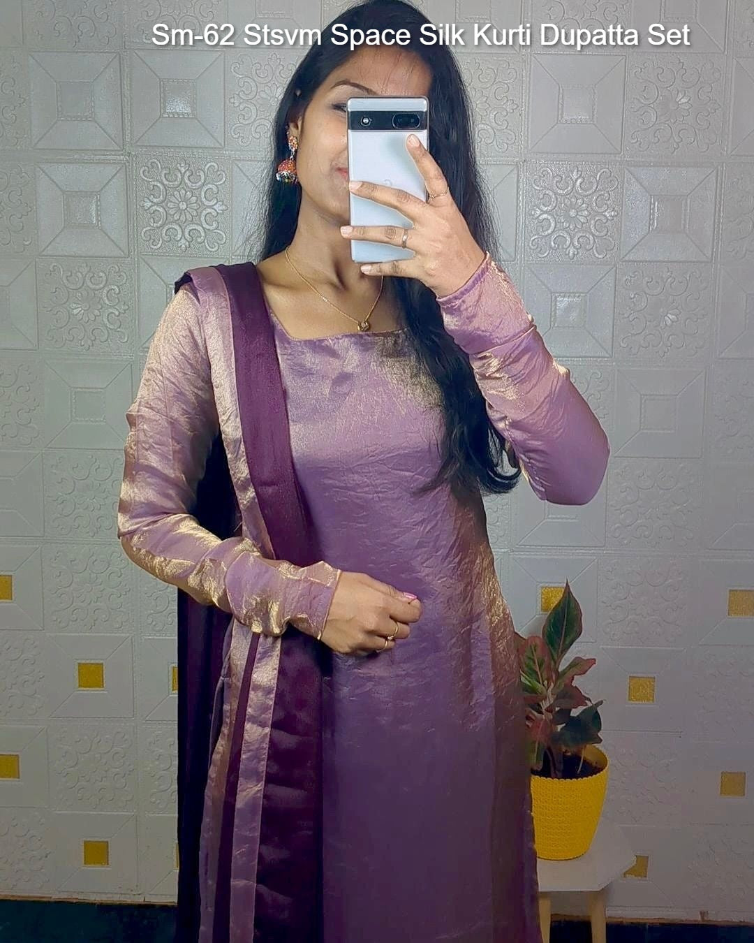 Sm-62 Stsvm Space Silk Kurti Dupatta Set