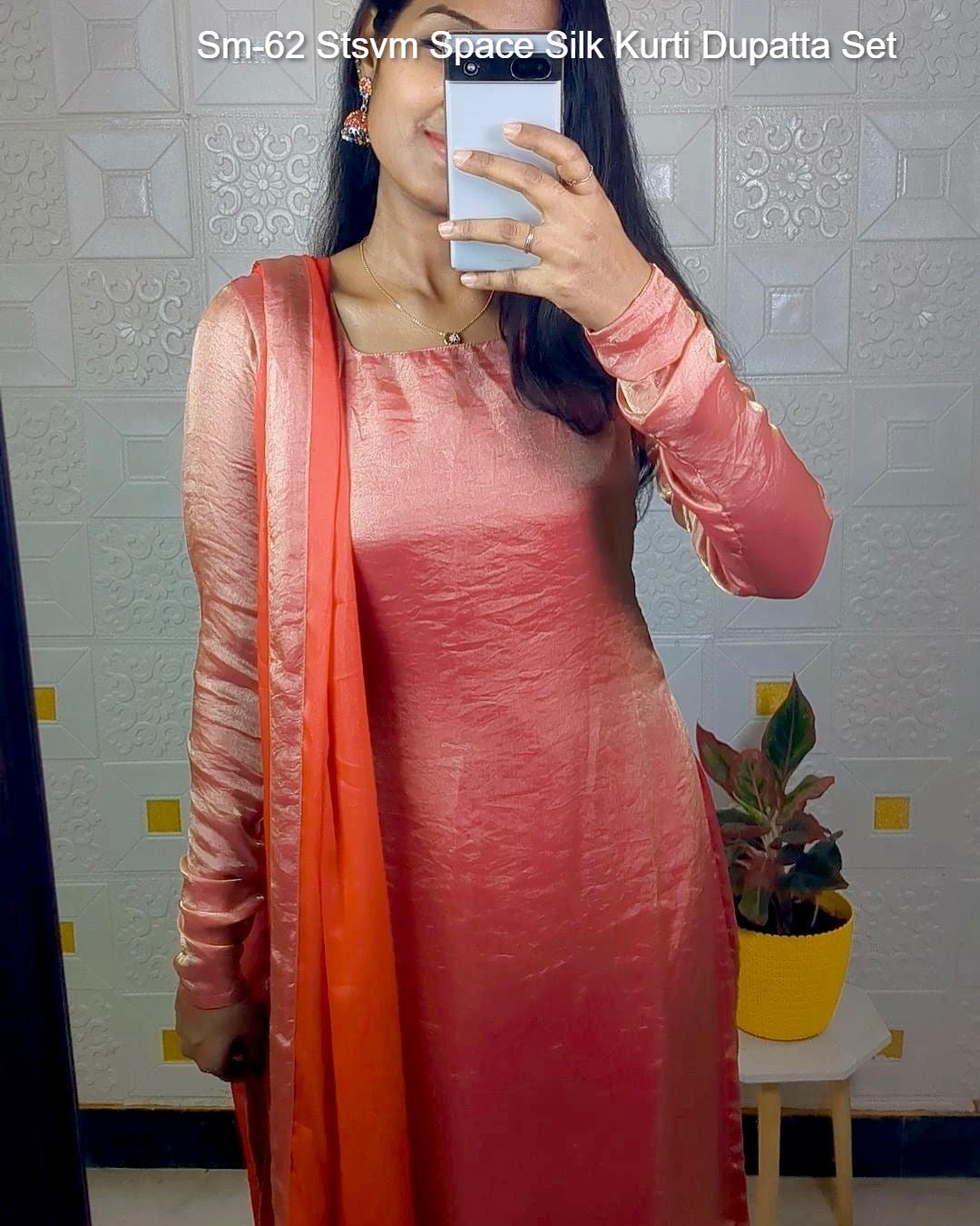 Sm-62 Stsvm Space Silk Kurti Dupatta Set